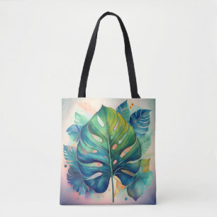 Tote Bag Aquarelle Tropicale Feuille de Monstère