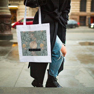 Tote Bag Aquarelle Tropicale Gold & Green Feuille Motif