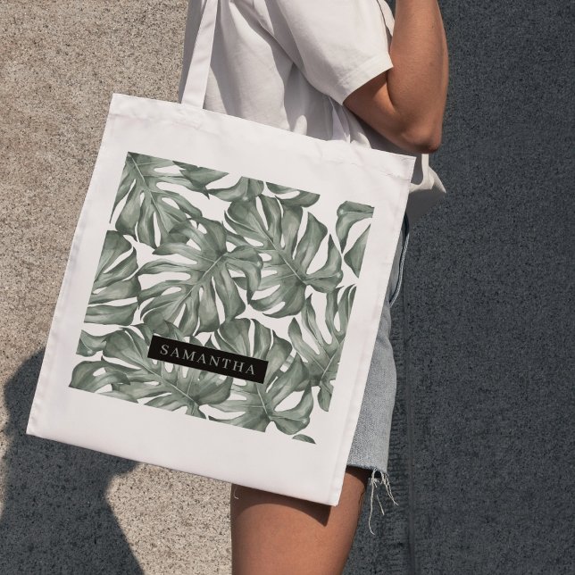 Tote Bag Aquarelle tropicale Oasis moderne Feuille Motif (Créateur téléchargé)