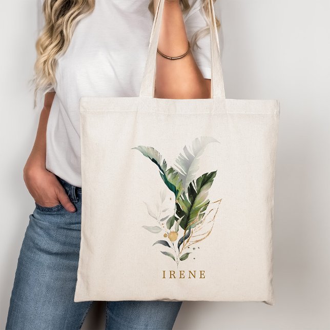Tote Bag Aquarelle tropicale Scripts d'or (Créateur téléchargé)