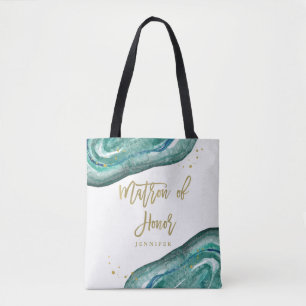 Tote Bag Aquarelle Turquoise et Gold Geode   Matron d'honne