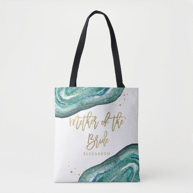 Tote Bag Aquarelle Turquoise et Gold Geode | Mère de la mar (Devant)