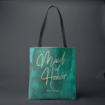 Tote Bag Aquarelle vert émeraude et femme d'honneur or<br><div class="desc">Emerald Green Watercolor & Gold Faux Foil Lettering Parfait pour le Monogramme de mariage d'automne ou d'hiver Maid of Honor sacs fourre-tout Avec une police de caractères de script lettres à la main tendance! ~ Regardez ma boutique pour voir toute la collection de mariages avec ce design!</div>