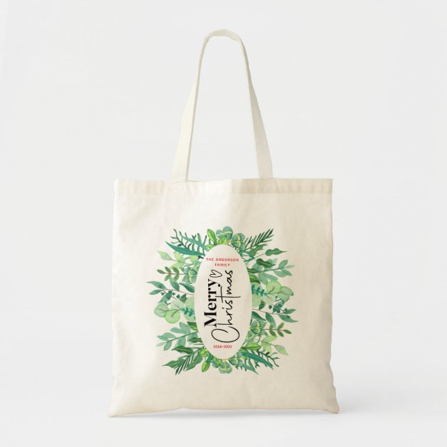 Tote Bag : Aquarelle Vert Grass - Fête de Noël (Devant)