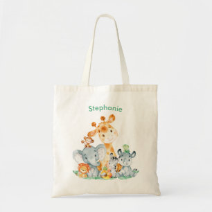 Tote Bag Aquarelle Vert mer Cute Safari Jungle Animaux