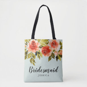 Tote Bag Aquarelle verte à la menthe Mariage floral