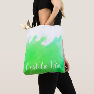 Tote Bag Aquarelle verte C'est La Vie Citation française ch