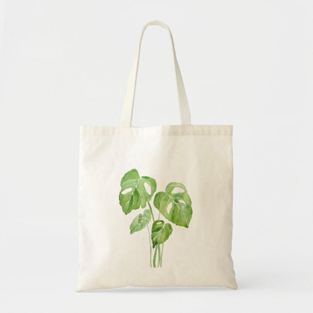 Tote Bag aquarelle verte de la feuille de monstère (Devant)