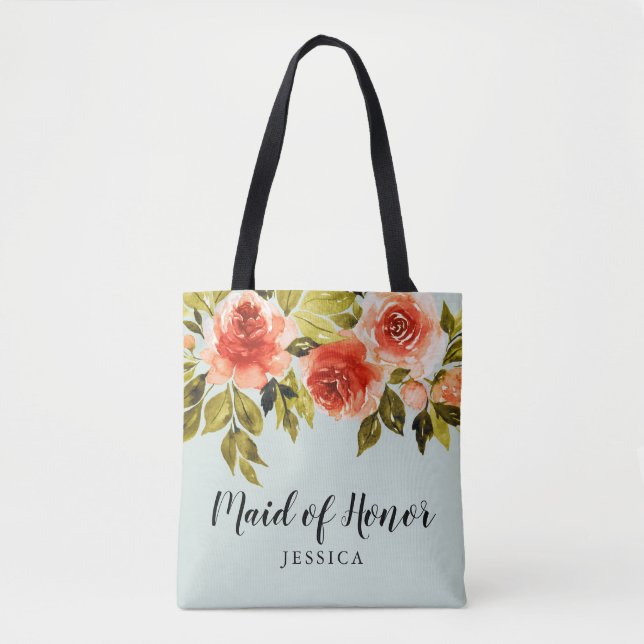 Tote Bag Aquarelle verte Monnaie D'Honneur Florale (Devant)