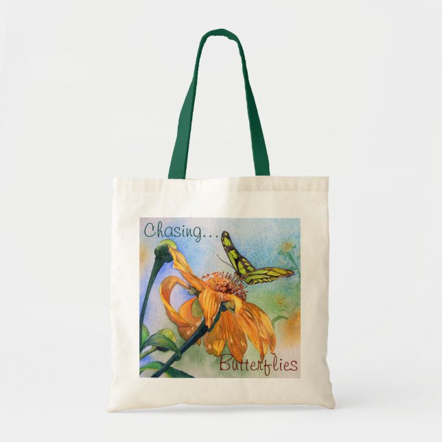 Tote Bag Aquarelle verte tropicale de papillon (Devant)