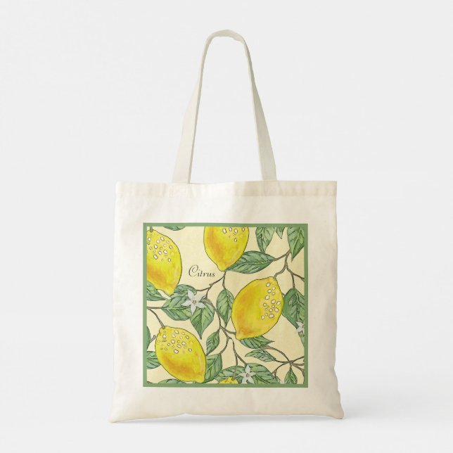 Tote Bag Aquarelle vintage Citrus Lemons Motif (Dos)