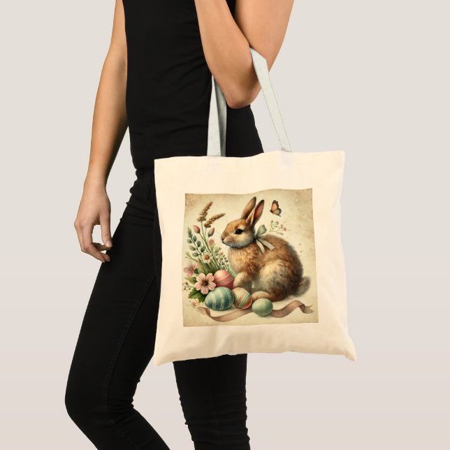 Tote Bag Aquarelle vintage lapin lapin de Pâques (Devant (produit))