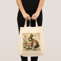 Tote Bag Aquarelle vintage lapin lapin de Pâques