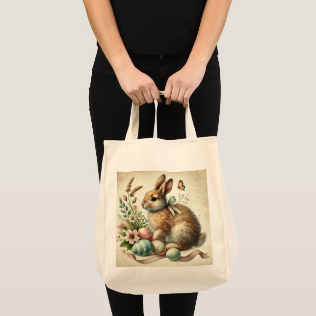 Tote Bag Aquarelle vintage lapin lapin de Pâques (Devant (produit))