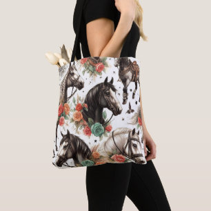 Tote Bag Aquarelle vintage Peinture Cheval sans joint