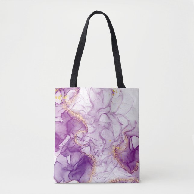 Tote Bag Aquarelle violet Arrière - plan avec des feuilles  (Devant)