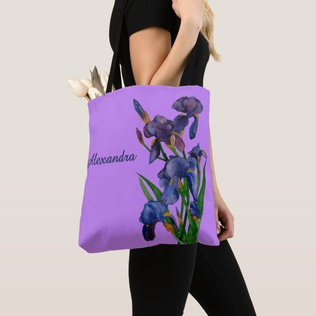 Tote Bag Aquarelle violet élégant Iris Floral (De près)