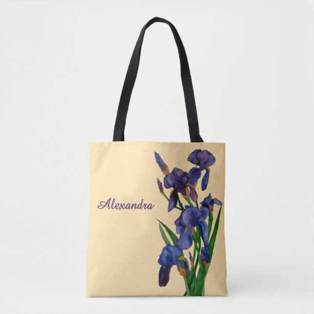 Tote Bag Aquarelle violet élégant Iris Floral (Devant)