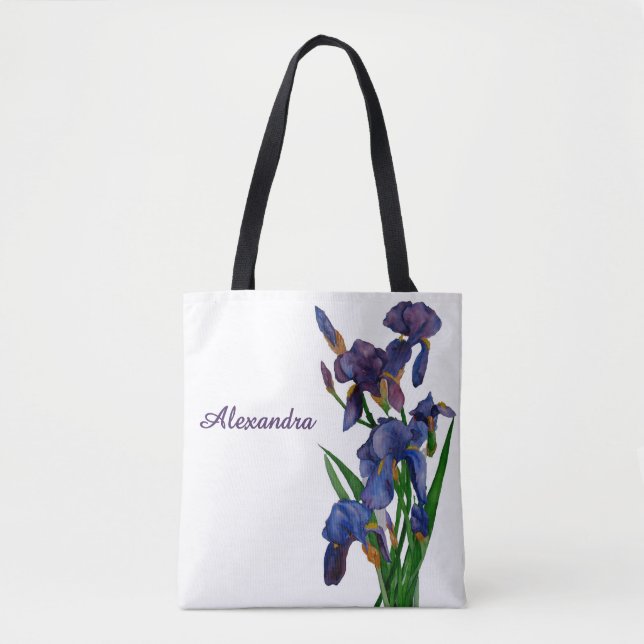Tote Bag Aquarelle violet élégant Iris Floral (Devant)