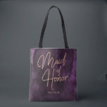 Tote Bag Aquarelle violet foncé Rose or Maid of Honor<br><div class="desc">Aquarelle violet foncé & Rose Gold Faux Foil en lettres parfaites pour les mariages d'automne ou d'hiver Monogramme Maid of Honor sacs fourre-tout Avec une police de caractères alphabétique à la main tendance! ~ Regardez ma boutique pour voir toute la collection de mariages avec ce design!</div>
