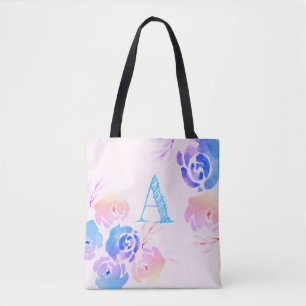Tote Bag Aquarelle violette et rose Fleurs et feuillage