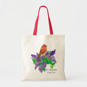 Tote Bag Aquarelle violette Finch Oiseau Lilac Fleurs