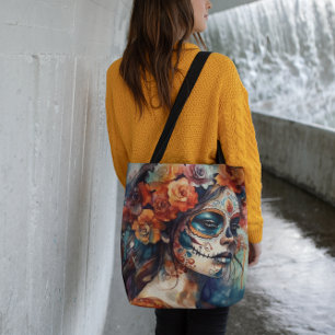 Tote Bag Aquarelle vive Dia de los Muertos Catrina
