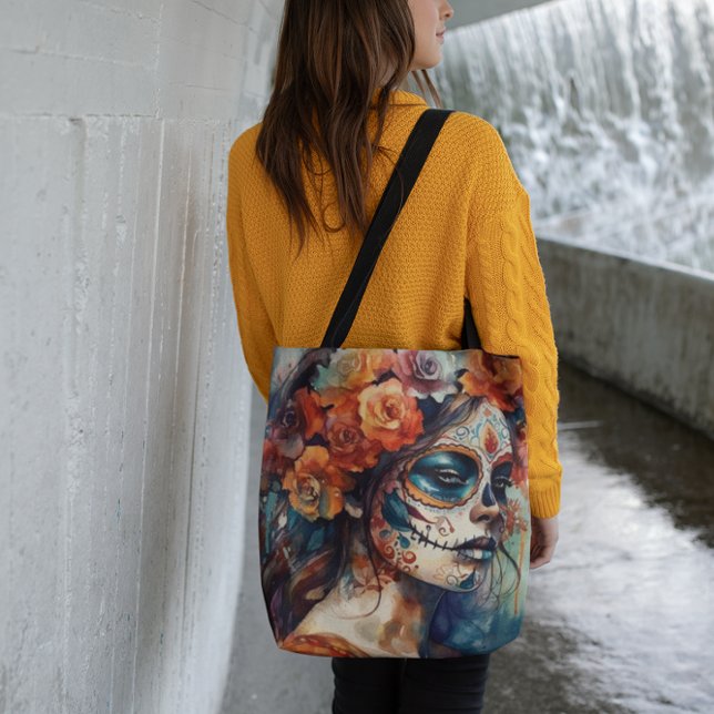 Tote Bag Aquarelle vive Dia de los Muertos Catrina (Créateur téléchargé)