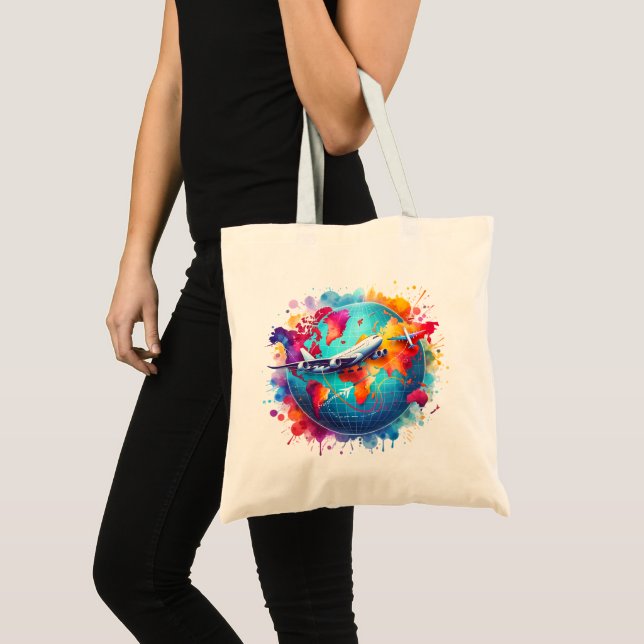 Tote Bag Aquarelle Voyageons dans le monde (Devant (produit))