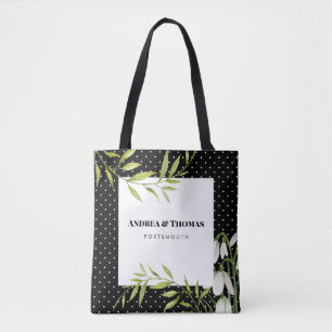Tote Bag Aquarelle White Snowdrops et Laurel Pois