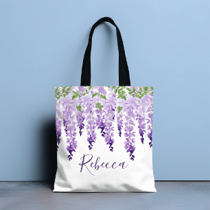 Tote Bag Aquarelle Wisteria Nom personnalisé