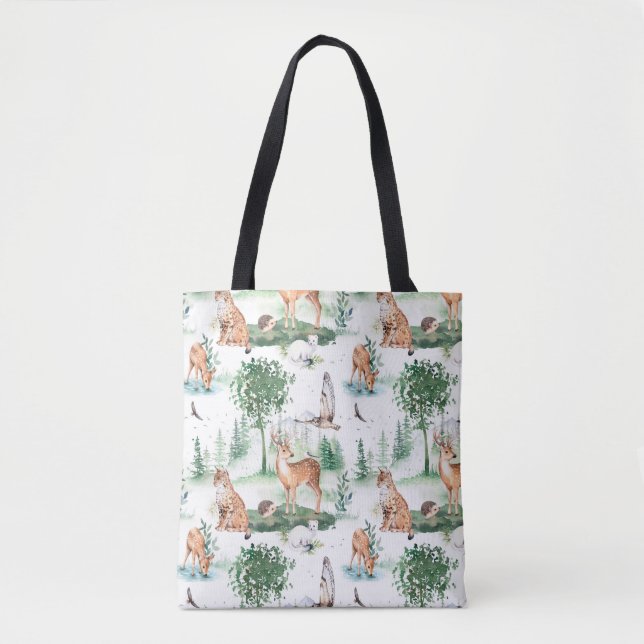 Tote Bag Aquarelle Woodland Baby Motif animal (Devant)