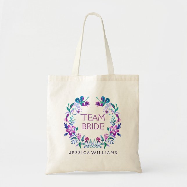 Tote Bag Aquarelles colorées Floral Wreath Team Bride (Devant)