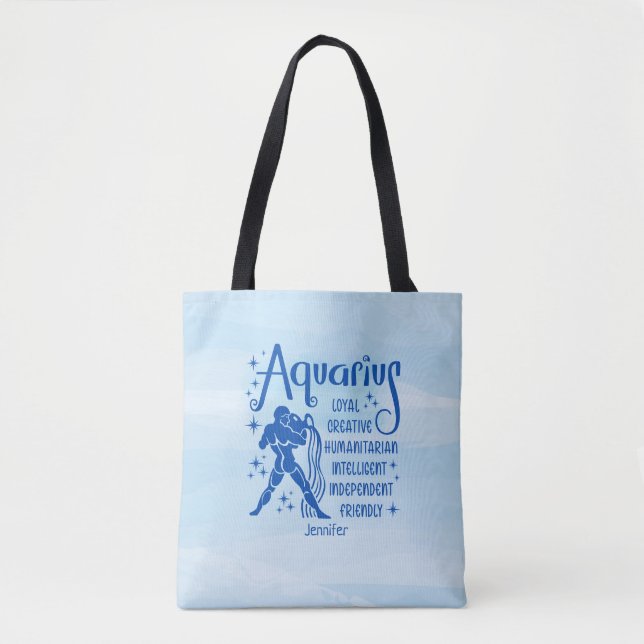 Tote Bag Aquarius moderne Zodiac Horoscope Personnalisé (Devant)