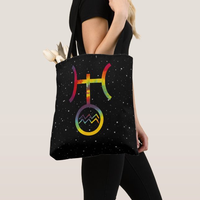 Tote Bag Aquarius Uranus Symbole planétaire Tie Dye étoilé (De près)