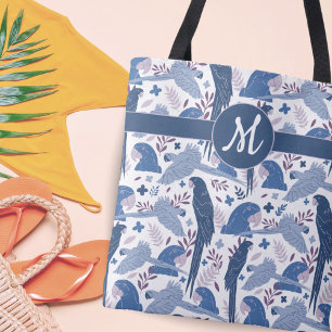 Tote Bag Ara Parrot bleu Tropical Leave Motif Monogramme