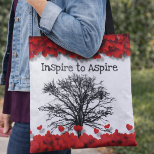 Tote Bag Arbre à cœur rouge Citation Inspirante Art Romanti