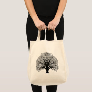 Tote Bag Arbre à crémaillère noir Main d'art originale esqu