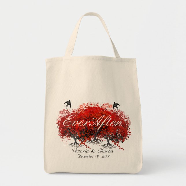 Tote Bag Arbre à feuilles de coeur rouge (Devant)