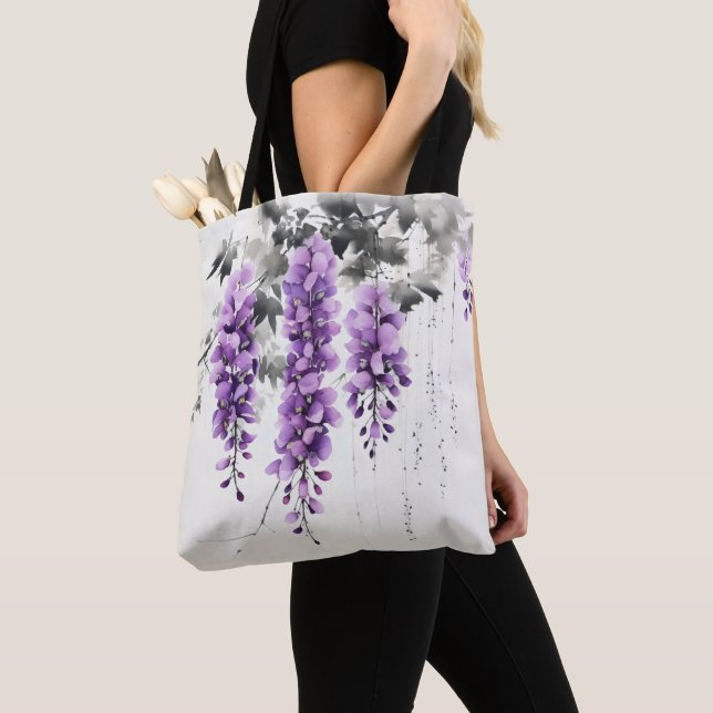 Tote Bag Arbre à fleurs violettes (De près)
