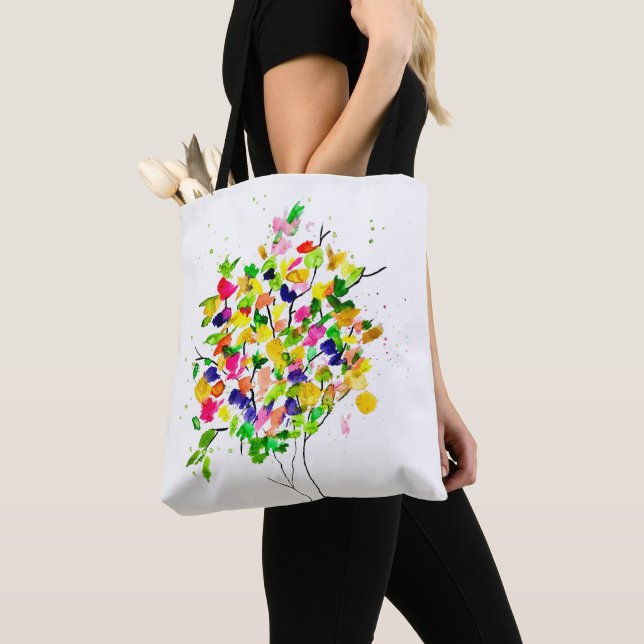Tote Bag Arbre abstrait couleur aquarelle (De près)