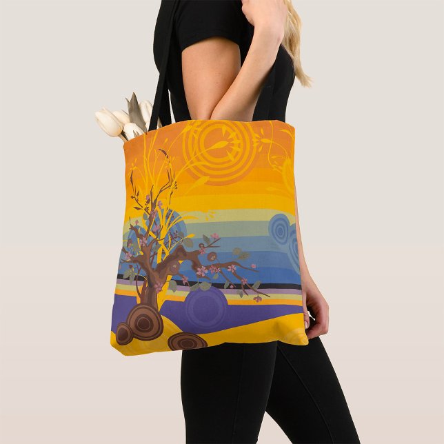 Tote Bag Arbre Abstrait de Fleurs de Cerisier Zen au Couche (Créateur téléchargé)