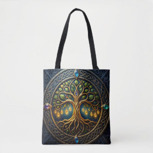 Tote Bag Arbre céleste de lumière Arbre de vie celtique dor