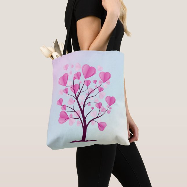 Tote Bag Arbre d'amour Arbre de coeur Pastel rose Aquarelle (De près)