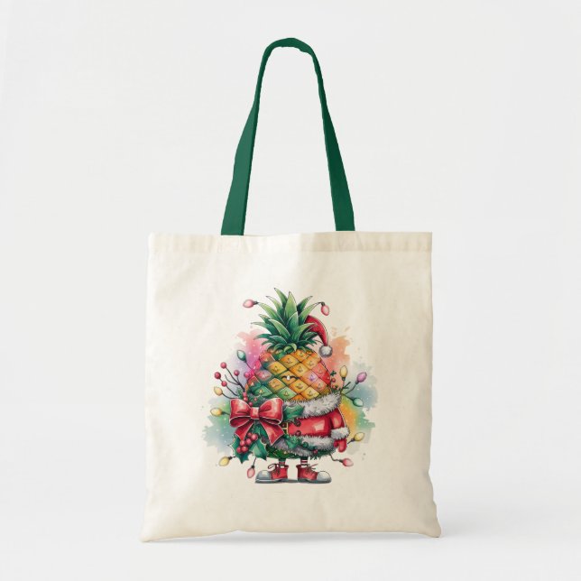 Tote Bag arbre d'ananas de Noël aquarelle (Devant)