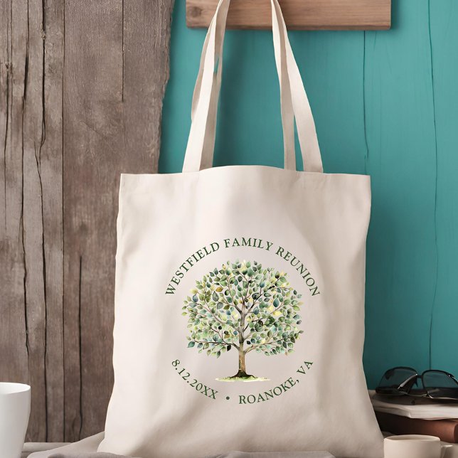 Tote Bag Arbre d'aquarelle en bois de la Réunion familiale (Family Reunion Woodland Watercolor Tree Tote Bag)
