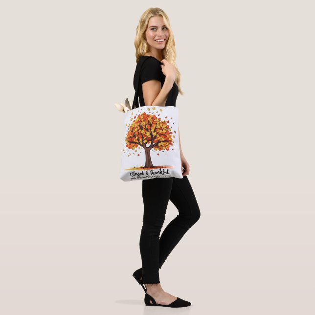 Tote Bag Arbre d'automne heureux Thanksgiving béni (Sur le modèle)