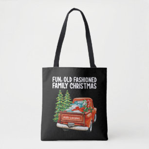 Tote Bag Arbre de camion de Noël familial amusant à l'ancie