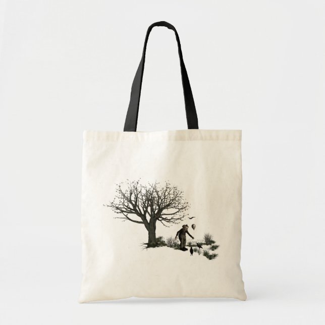 Tote Bag Arbre de clown de ballon vieil et oiseaux noirs (Devant)