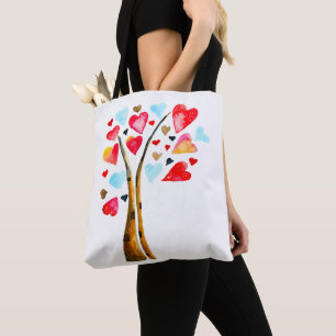 Tote Bag Arbre de coeur art à l'aquarelle pour la Saint-Val